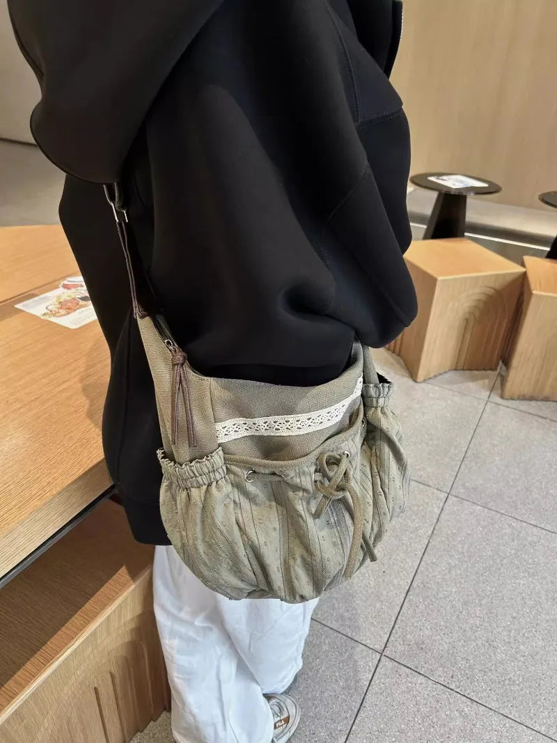 qgtao  Vintage Crossbody Bags for Women Korean Style Fashion Canvas Tote Bag Versatile Casual Large Capacity Shoulder Bag