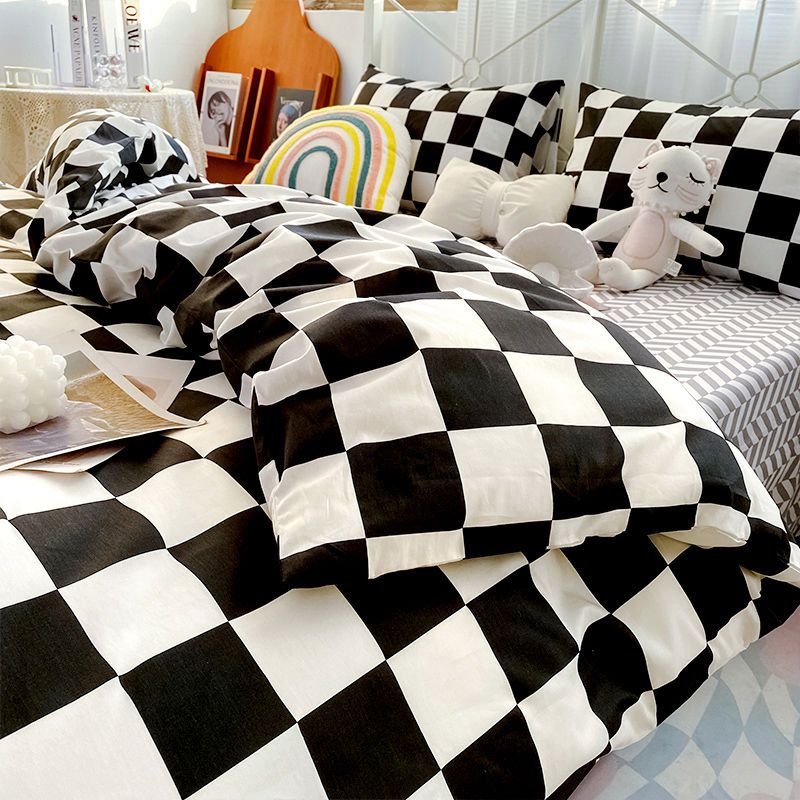 Yeknu Checkerboard Bedding Set No Comforter Hot Sale Single Queen Size Flat Sheet Quilt Duvet Cover Pillowcase Polyester Bed Linens