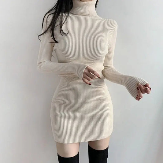 qgtao Solid Female Dress Short Extreme Mini Sexy Daring Turtleneck Crochet Women's Dresses Knit Clothing Bodycon Korean Fashion Cotton