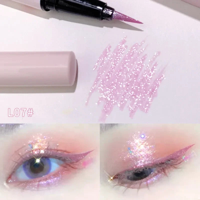 qgtao Glitter Liquid Eyeliner Pen Rose Purple Lasting Non-smudge Brighten Lying Silkworm Highgloss Eye Liner Eyeshadow Makeup Pencil