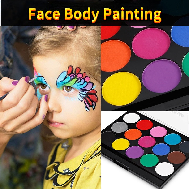 15 Colors Face Body Painting Non Toxic Safe Water Paint Oil with Brush Christmas Halloween Makeup Party Tools