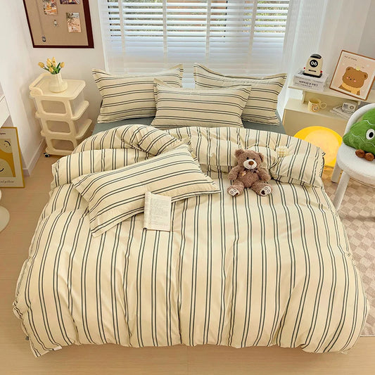 Yeknu 1pc Quilt Cover Stripe Style Duvet Cover Skin-friendly Bed Linen Girls Boys Room Bedding Covers (No Pillowcase)