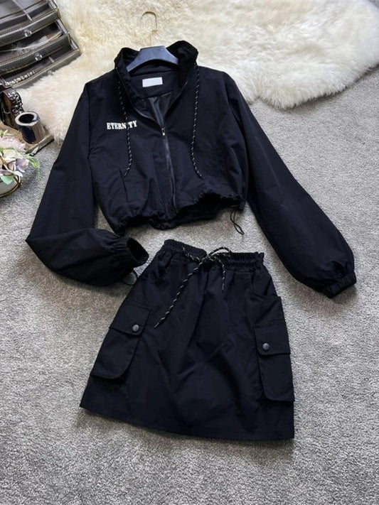 qgtao Techwear Skirt Sets Women Harajuku Hip Hop Y2K Mini High Waist Dress Sets Vintage Elasticity Two Piece Set Sport Outfit