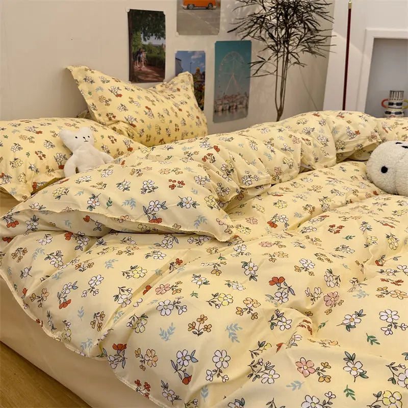 Yeknu Orange Bedding Set Girls Boys Bed Linen Sheet Plaid Duvet Cover No Filling 240x220 Single Double Queen King Bedclothes