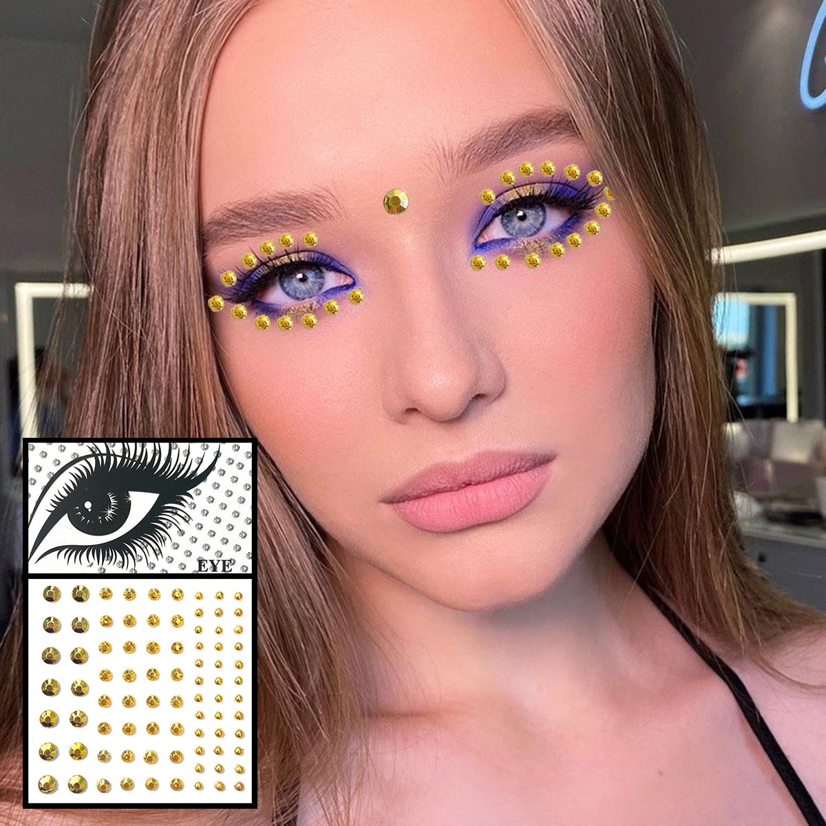 Face Jewelry Temporary Tattoos Eyes Eyeshadow Bindi Dots Crystals Gems Sticker Sparkle Pearl Tears Makeup Jewels Halloween Rave