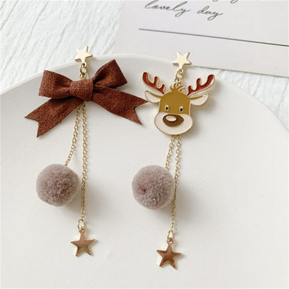 Cute Christmas Elk Dangle Earrings For Women Charm Xmas Deer Star Bowknot Round Ball Drop Earring Girls New Year Party Jewelry