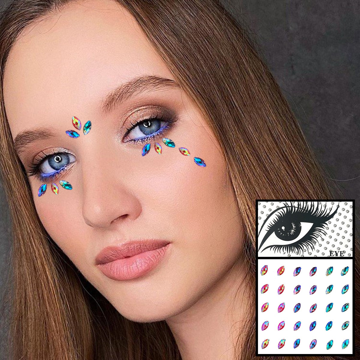 Face Gems Temporary Tattoos Eye Eyeshadow Diamonds Pearl Jewels Makeup Sticker Glitter Dots Jewelry Nail Art Halloween Festival