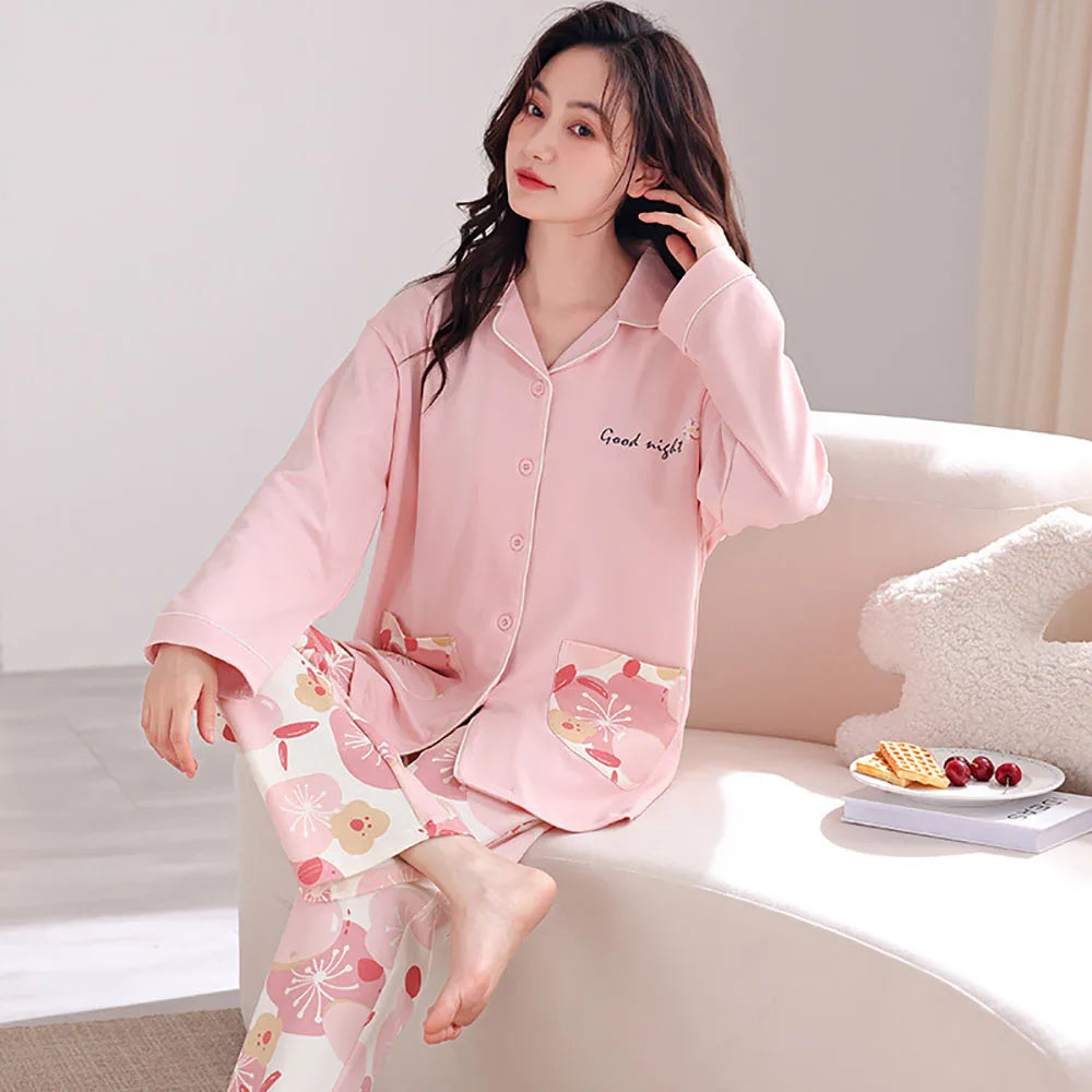 qgtao M-3XL 100% Cotton Soft Women's Pajama Sets Free Shipping Spring Autumn Sleepwear for Sleeping Korean Style Cute Home Clothes