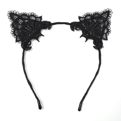 qgtao  -  Women Sexy Black Cat Ears Head Bezel Fashion Lace Lady Hairband Cosplay Headwear Headband Girl Birthday Party Hair Accessories