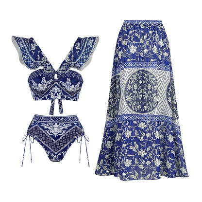 qgtao New Arrival Push Up Women Bikini Set Floral Printed Ruffle Bikinis Strappy Bandage Swimwear Brazilian Biquini Bathing Suit