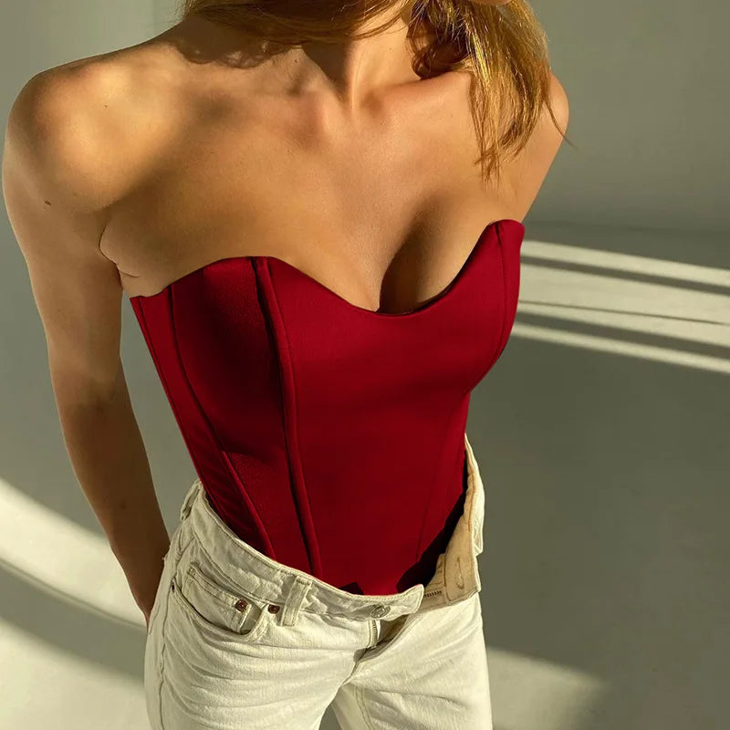 qgtao Sexy Women Tube Tops Solid Sleeveless Slim Skinny Corset Cropped Top 2024 Summer Casual Elegant Female Strapless Vest