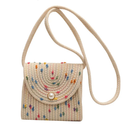 qgtao Summer New Straw Small Square Bag Fashion Pearl All-match Colorful Dot Crossbody Bag Women's Popular Braided Handmade Beach Bag