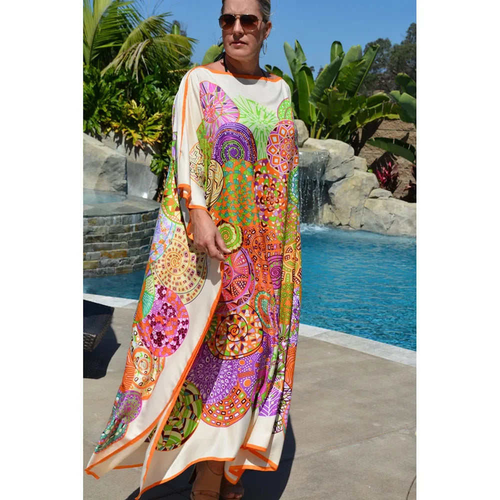 qgtao Bohemian Beach Cover Ups Party Maxi Dress Outfits for Women Bathing Suit Boho Clothing Plus Size Swimwears