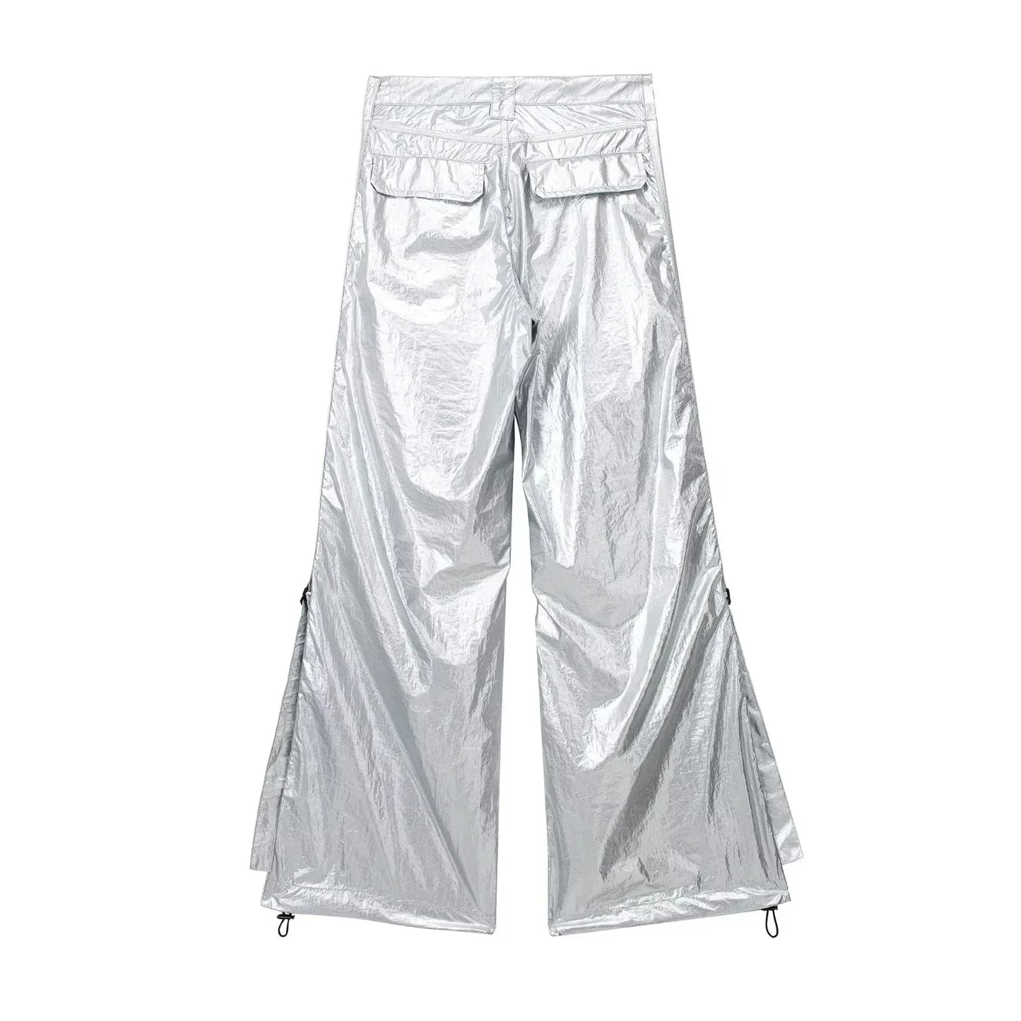 Silver Y2k Women's Pants Cargo 2024 Baggy Trousers Loose Oversize Vintage Streetwear Trendy Casual Stylish Chic Classic Mid Wasi