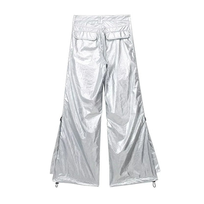 Silver Y2k Women's Pants Cargo 2024 Baggy Trousers Loose Oversize Vintage Streetwear Trendy Casual Stylish Chic Classic Mid Wasi