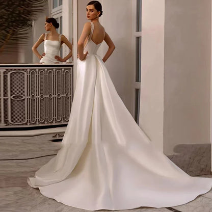 qgtao  Satin Mermaid Wedding Dresses With Detachable Train Beads Sequins Strap Women Luxury Bridal Gowns Backless Bride Dress