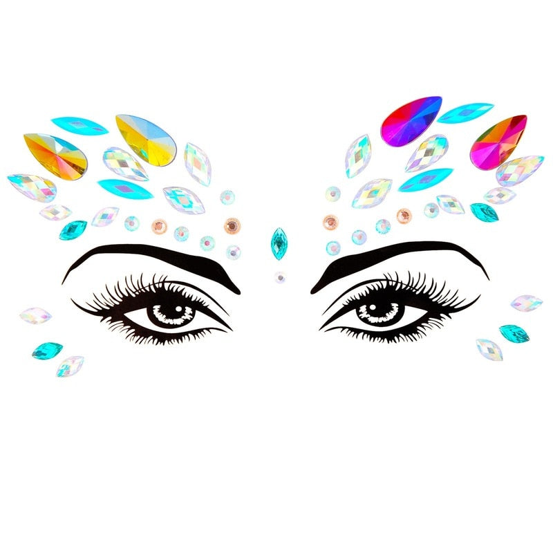 Face Festival Stickers 3D Eyebrow Diamond Temporary Tattoo Kids Show Makeup Halloween Party DIY Face Jewelry Tattoo Decoration