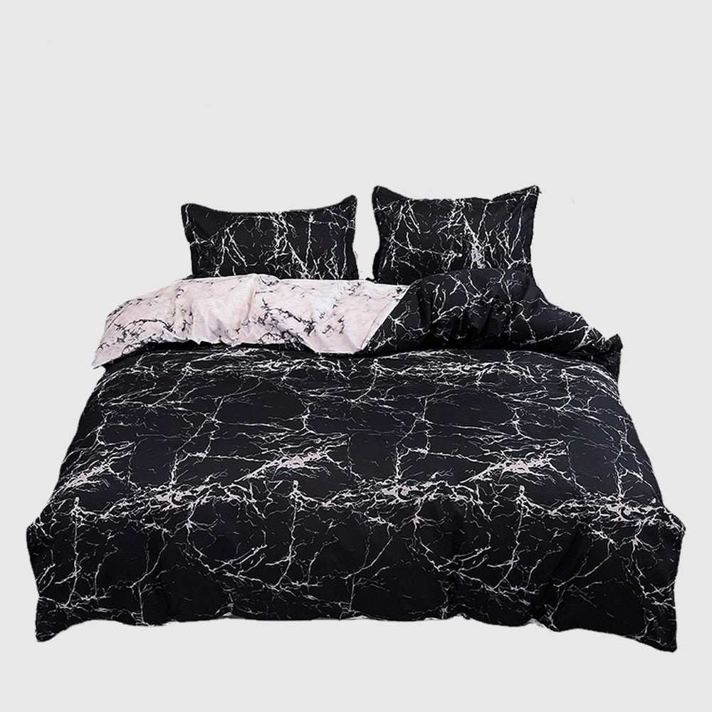 Yeknu New 3pcs Nordic Simple Marble Bedding Set Bedroom Single Double Premium Home Textile Comfortable Duvet Cover and Pillowcase