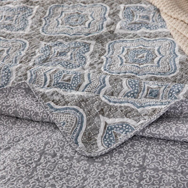 Yeknu 100% Cotton Handmade Geometric Grey 3pcs Printed Quilted Quilt Pillowcase Free Shipping