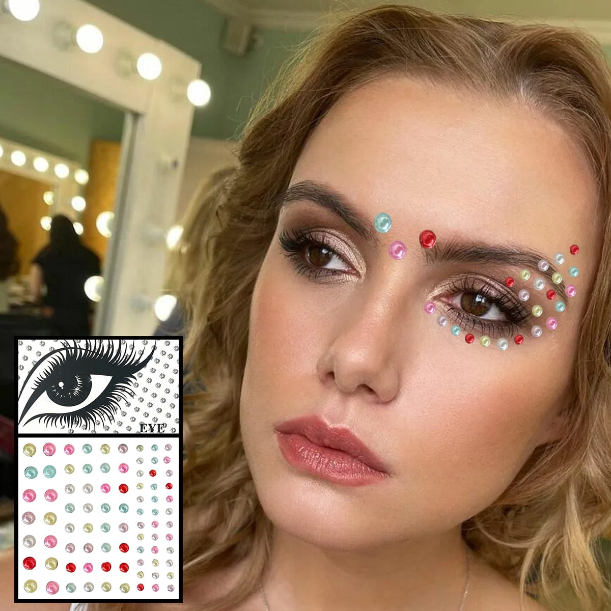 Face Jewelry Temporary Tattoos Eyes Eyeshadow Bindi Dots Crystals Gems Sticker Sparkle Pearl Tears Makeup Jewels Halloween Rave