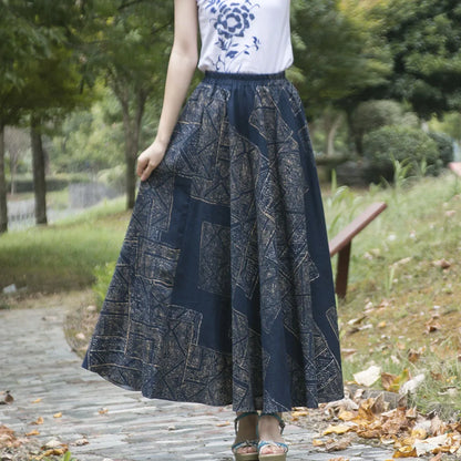 Summer Ethnic Style Cotton Linen Bohemian Streetwear Y2k Skirt Fashion Clothes Long Skirts Women Clothing Casual Vintage Elegant