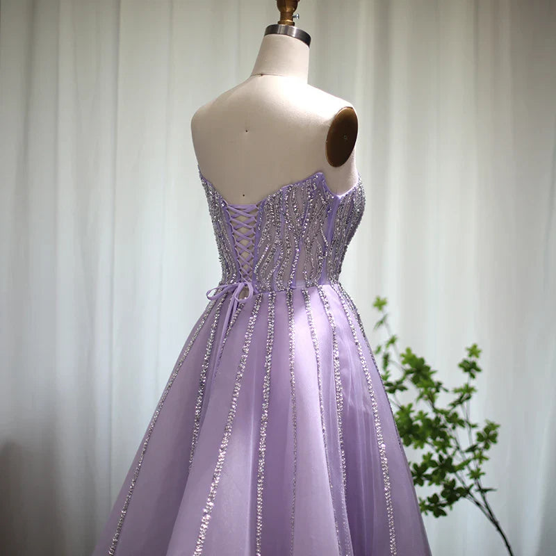 Luxury Dubai Beaded Lilac Evening Dress Elegant Scalloped Arabic Women Formal Prom Dresses for Wedding Party