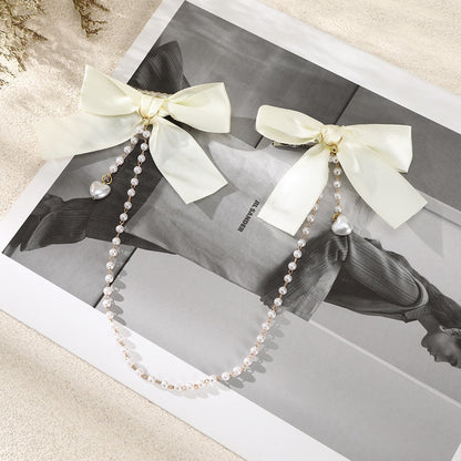 AWAYTR Tassel Elegant Vintage Bow Pearl Chain Hairpins Sweet Hair Decorate Headband Hair Clips For Fashion Hair Accessories
