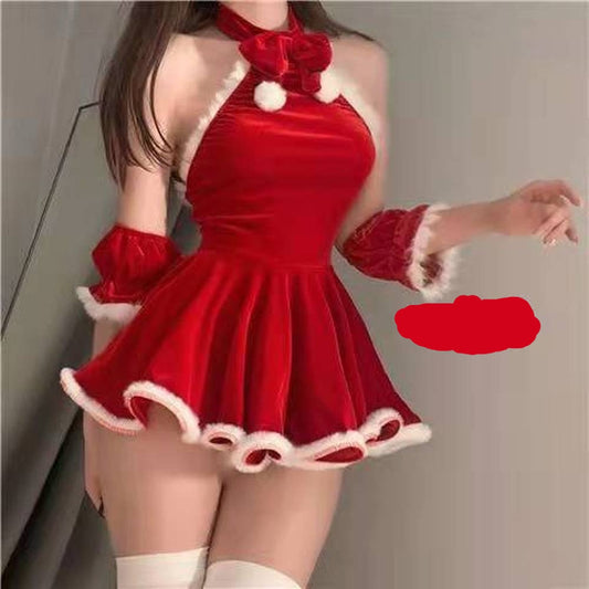 Women Christmas Lady Santa Claus Cosplay Costume Winter Red Top Skirt Cape Cloak Sexy Lingerie Maid Bunny Uniform Fancy Dress