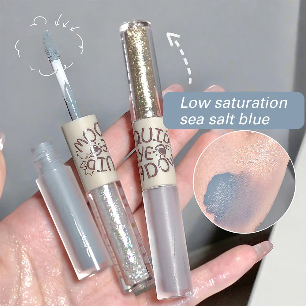 qgtao  2 In 1 Double-head Glitter Liquid Eyeshadow Brightening Lightweight Waterproof Matte Blue Lying Silkworm Highlighter Eyes Makeup