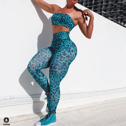 qgtao  2024 Tube Bra Tracksuits Women Leopard print Yoga Set Sports Suit Women Lounge Wear Crop Tops Sexy Women Leggings