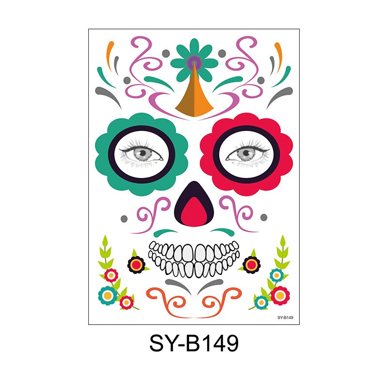 waterproof temporary tattoo sticker halloween face eye mouth fake tattoo water transfer Day of The Dead Skull Makeup Beauty