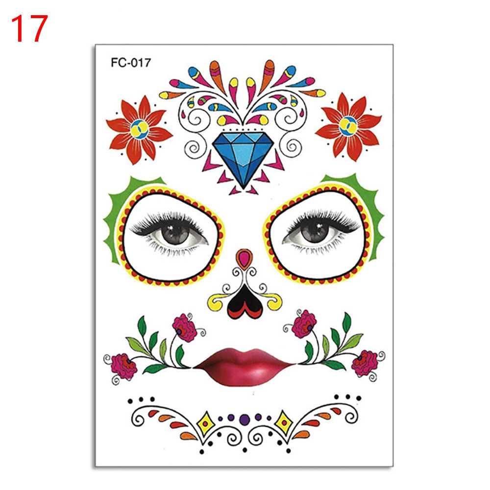 Waterproof Facial Makeup Sticker Special Face tattoo Day Of The Dead Skull Face Dress Up Halloween Temporary Tattoo Stickers