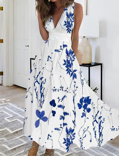 Summer Women Dress 2024 Elegant Party Sleeveless Long Dress Robe Sexy Bohemian Print Dresses Vestidos Casual Swing Sundress