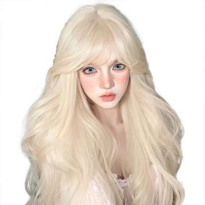 OKLULU  -  White gold color Synthetic Wigs Long Wavy Natural Hair for Women Natural Wave Cosplay Party Daily Use Lolita Wig Heat Resistant