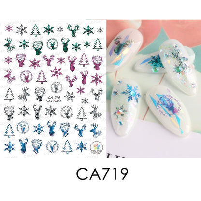 3D Christmas Sticker for Nails Cute Cartoon Sliders Snowflake Elk Xmas Tree Decal Gel Polisn Manicure Nail Art Decor SACA717-724