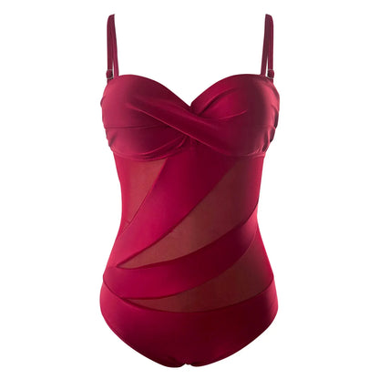 qgtao Mesh See Through Women Bikini One Piece Swimsuit Set Backless Patchwork Vintage Ruched Front Retro Halter Swimwear Sexy Bikini