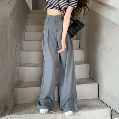Lucyever High Waist Wide Leg Pants Women Vintage Streetwear Baggy Floor-Length Pants Spring Autumn Korean Style Casual Trousers