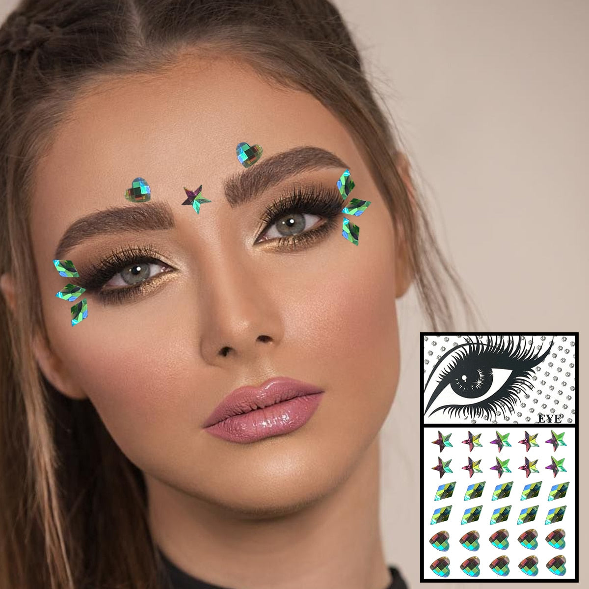 Face Jewelry Temporary Tattoos Eyes Eyeshadow Bindi Dots Crystals Gems Sticker Sparkle Pearl Tears Makeup Jewels Halloween Rave