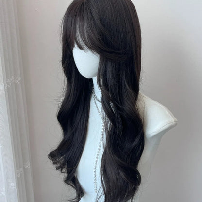 qgtao  -  Long Wave Wig Black Wavy Wigs with Bangs Naturally Soft Synthetic Wig for Cosplay Daily Use Heat Resistant Headband Wigs