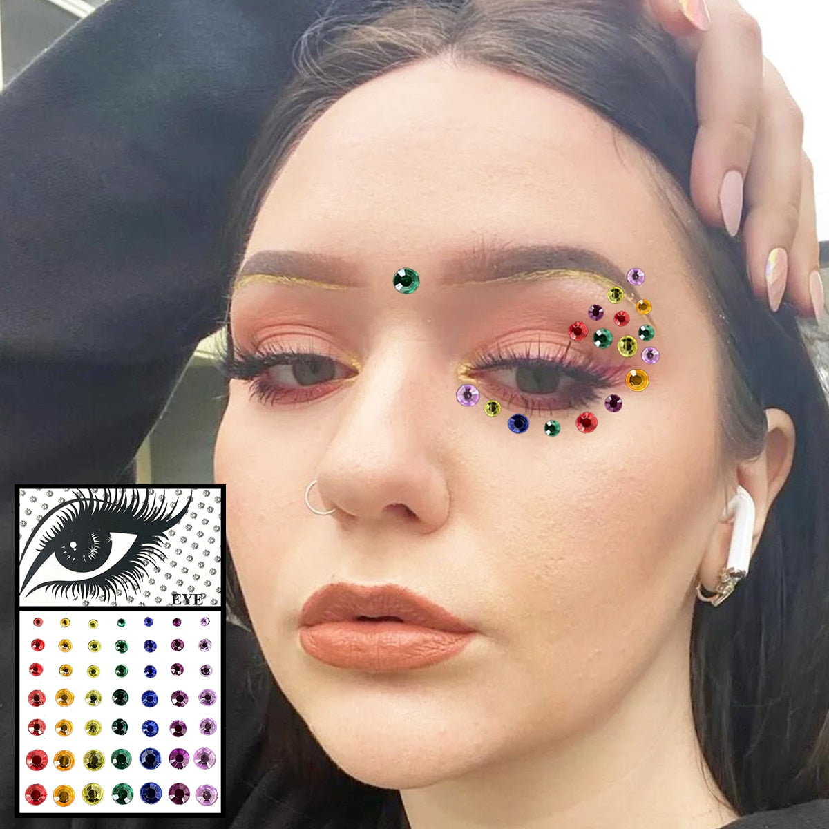 Face Gems Temporary Tattoos Eye Eyeshadow Diamonds Pearl Jewels Makeup Sticker Glitter Dots Jewelry Nail Art Halloween Festival