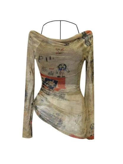 qgtao  -  Women Graphic Print T-Shirts Vintage 90s Aesthetic Female Grunge Y2k Tops Harajuku Long Sleeve T-Shirt Hippie Streewear