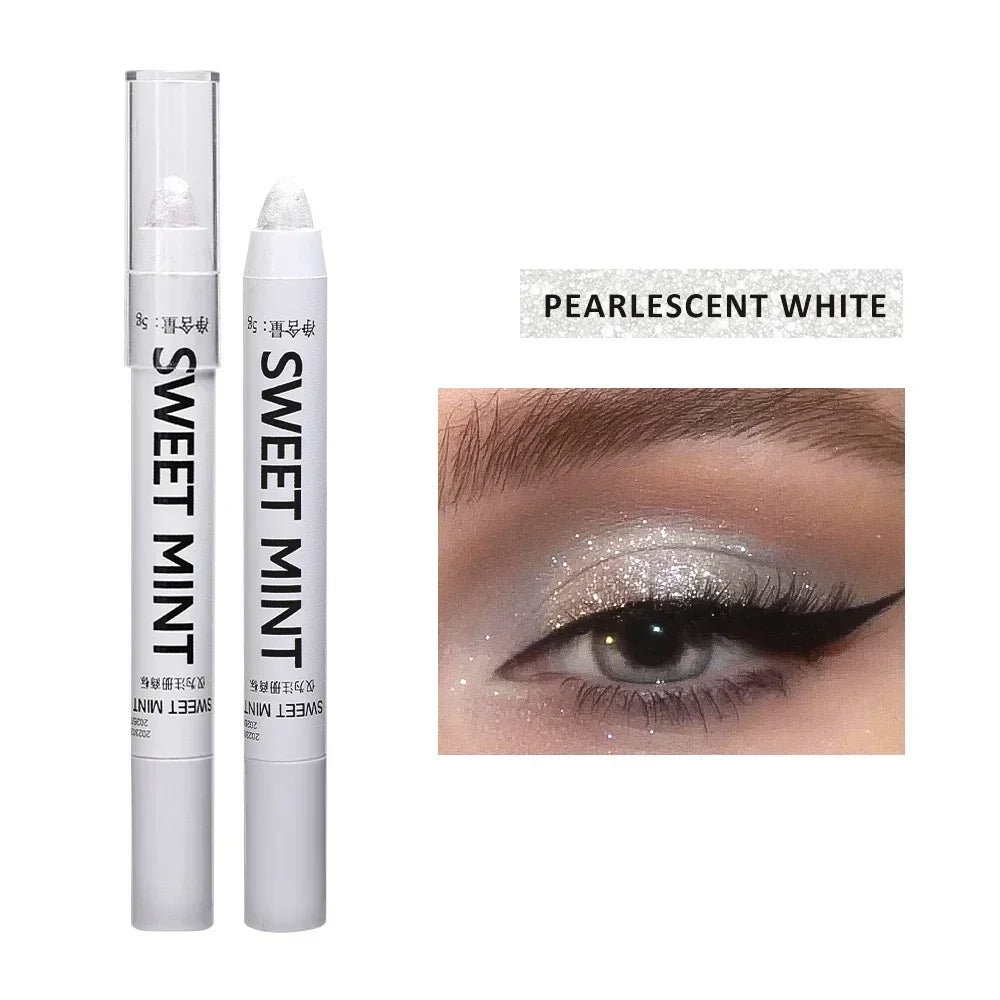 qgtao  -  White Pearl Highlighter Brightening Glitter Eyeshadow Stick Eye Shadow Lying Silkworm High-gloss Pen Korean Eyes Makeup Matte