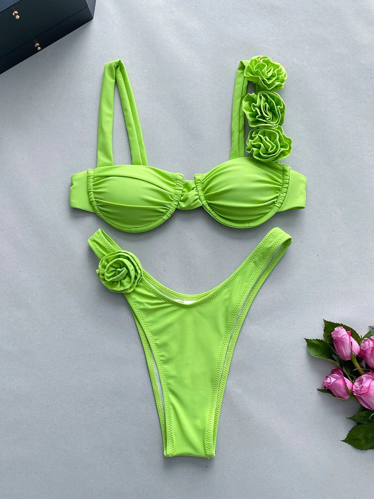 qgtao Push Up Bikini 2024 Sexy Women Swimsuit Female Swimwear Sexy Bikini Set Brazilian Biquini Floral Swimming Suit Bandage Beachwear