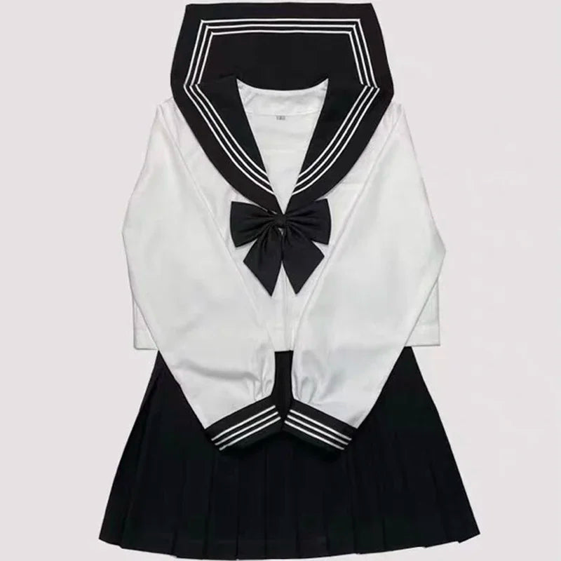 qgtao Japanese School Uniform Black Suit Sailor JK S-2XL Basic Cartoon Girl Navy Sailor Uniform sets Navy Costume Women girl costume