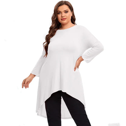 qgtao Plus Size Long Sleeve Casual Hi Low Tops Long Loose Fit Flare Basic Swing Blouse T Shirt Large Size Spring Autumn Tunic 7XL 8XL