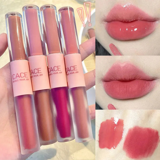 qgtao 11Colors Double Head Lip Gloss Matte Velvet Sexy Red Tint Liquid Lipstick Waterproof Mirror Water Lip Glaze Lips Makeup Cosmetic