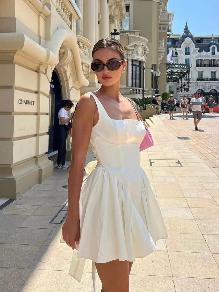 qgtao Summer Mini Backless A Line Dress Sexy White Big Bow Cotton Dress Casual Women Birthday Holiday Dress New Arrivals