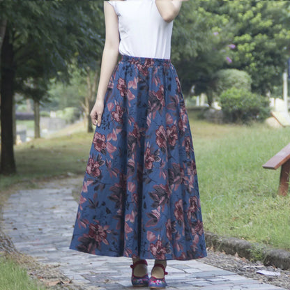 Summer Ethnic Style Cotton Linen Bohemian Streetwear Y2k Skirt Fashion Clothes Long Skirts Women Clothing Casual Vintage Elegant
