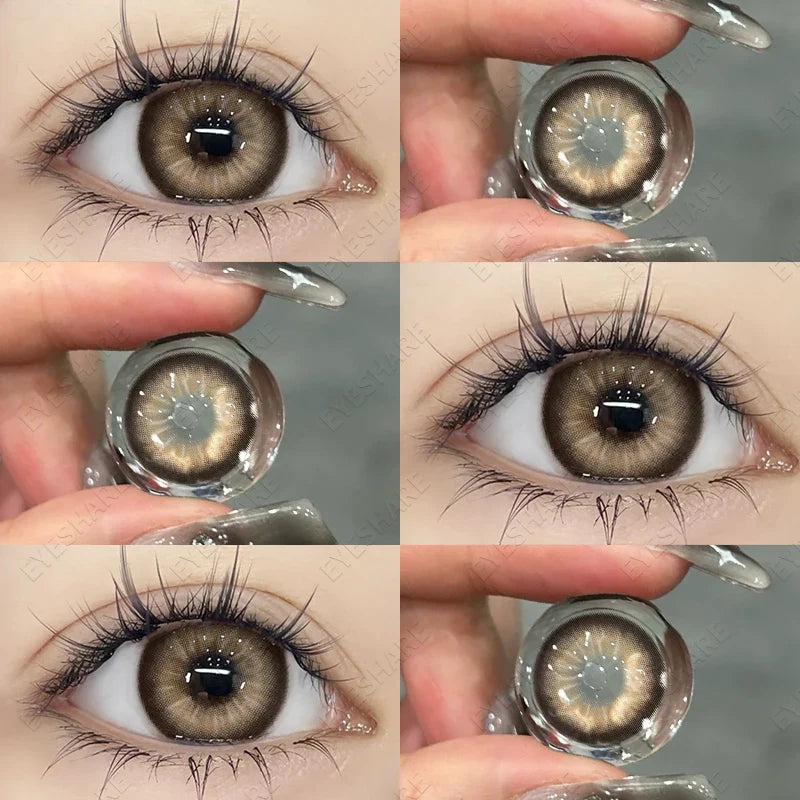 qgtao 1Pair Natural Colored Contact Lenses with Prescription Myopia Lenses with Degree Gray Pupils Lens Brown Lenses Yearly