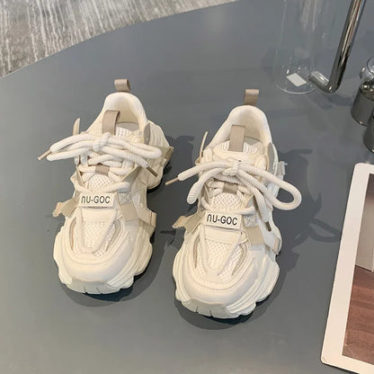 qgtao Women's Chunky Sneakers Spring Breathable Mesh Platform Sports Shoes Woman Fashion Lace Up Thick Sole Casual Shoes Mujer